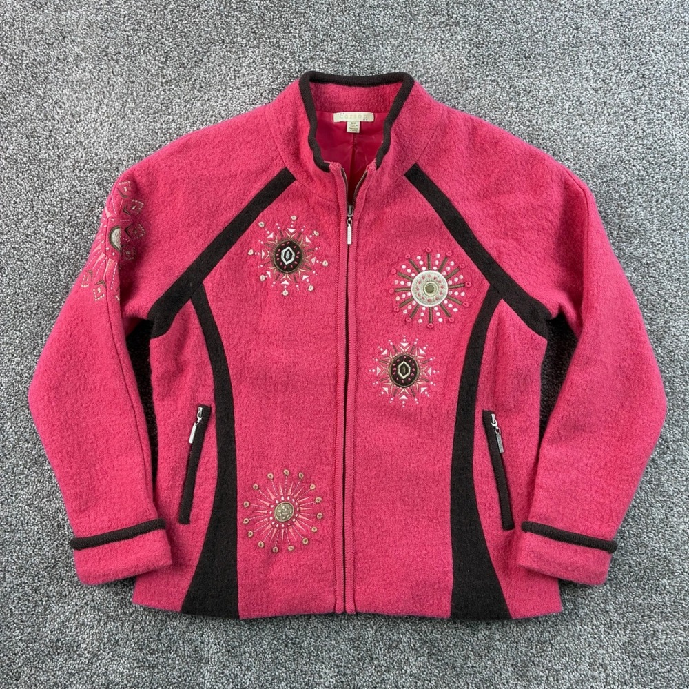 Carson Boiled Wool Jacket Women's S Pink Embroidered Sun Boho Zip Up Coat
